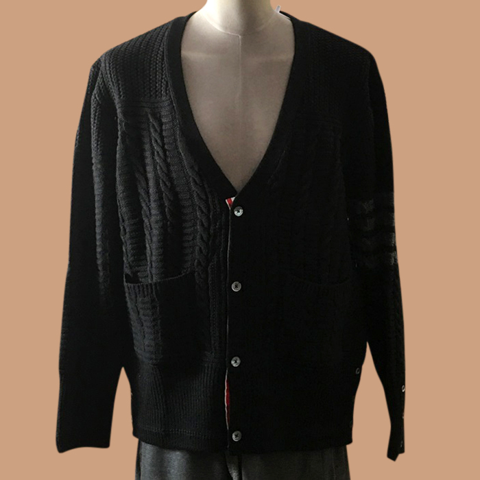 トムブラウン メンズ Vネック ブラック カーディガン - 