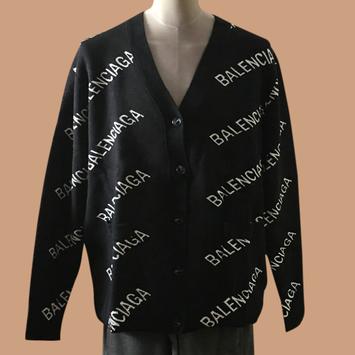バレンシアガ メンズ ブラック Vネック カーディガン -   - bal01723x