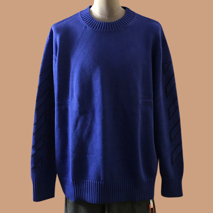 オフホワイト メンズ ブルー クルーネック ニット -   Knits - off0848x