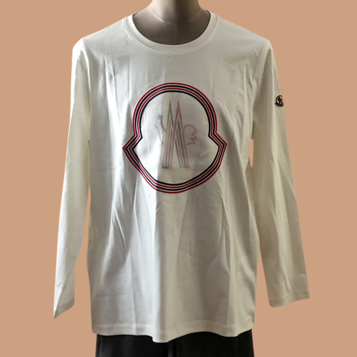 モンクレール メンズ ホワイト クルーネック 長袖Tシャツ - White  - moc02515x