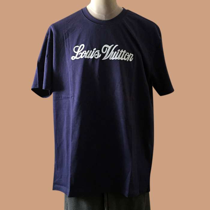 ルイヴィトン メンズ ブルー クルーネック 半袖Tシャツ -  