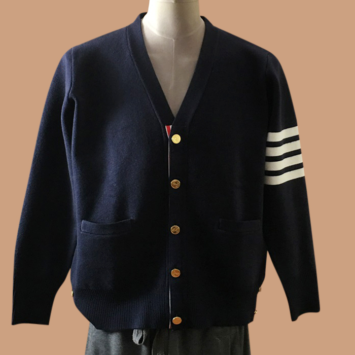 トムブラウン メンズ Vネック ネイビー カーディガン - 