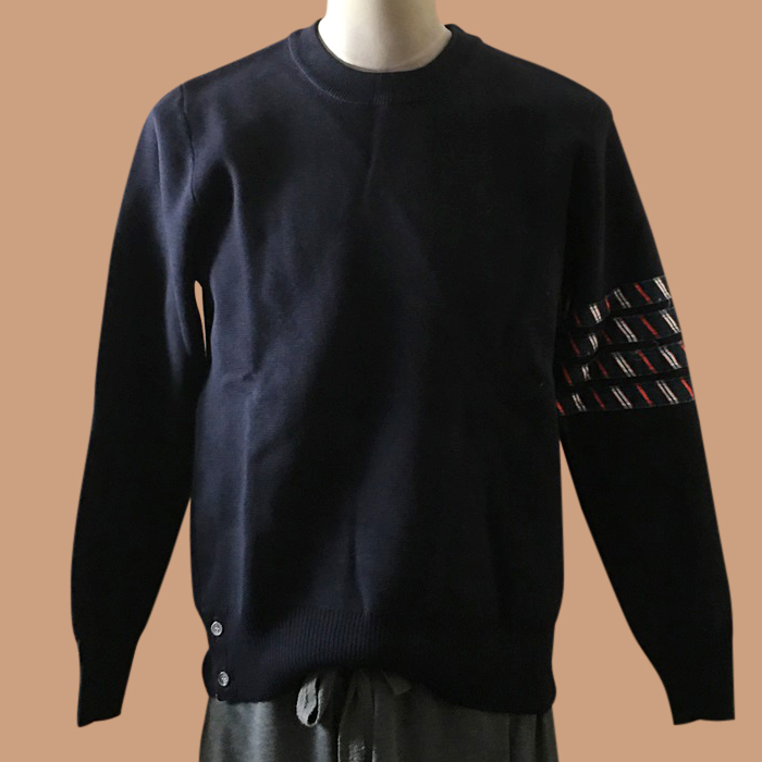 トムブラウン メンズ ネイビー クルーネック ニット - Knit