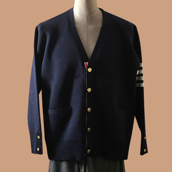 トムブラウン メンズ Vネック ネイビー カーディガン - 
