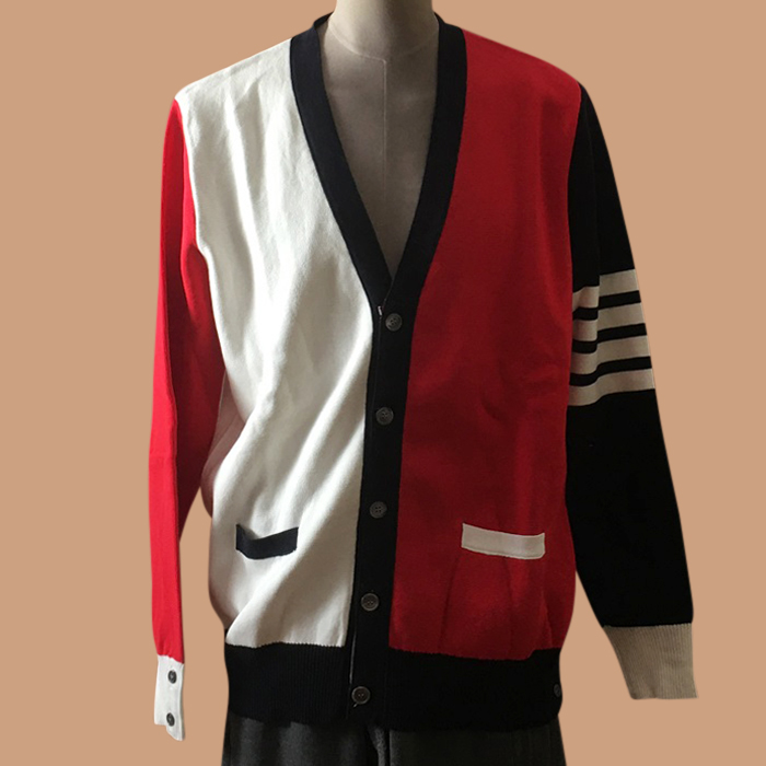 トムブラウン メンズ Vネック レッド カーディガン - Red  - thom0660x