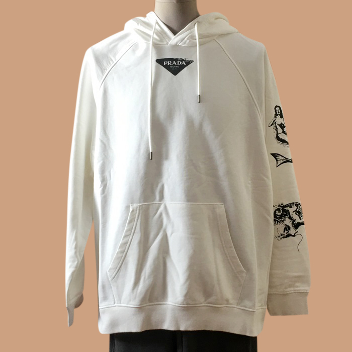プラダ メンズ カジュアル ホワイト フーディーTシャツ - White  - pra02882x