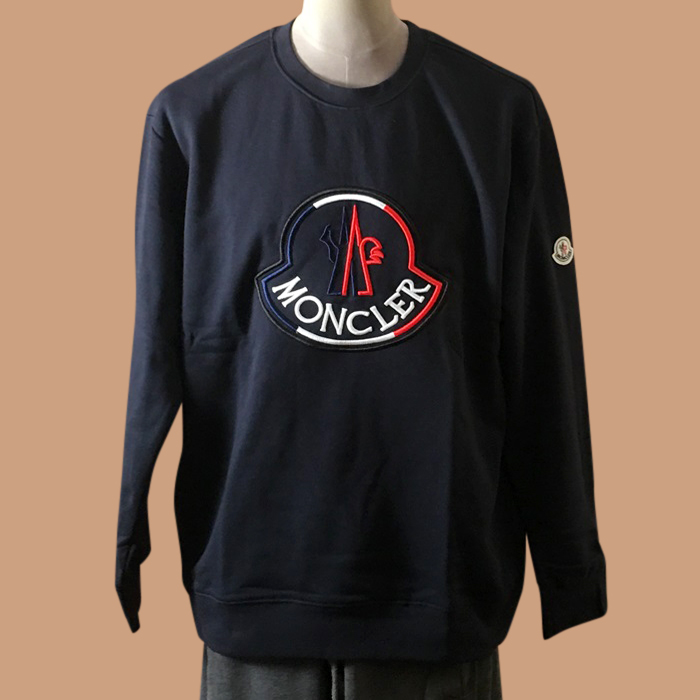 モンクレール メンズ ネイビー クルーネック 長袖Tシャツ - 