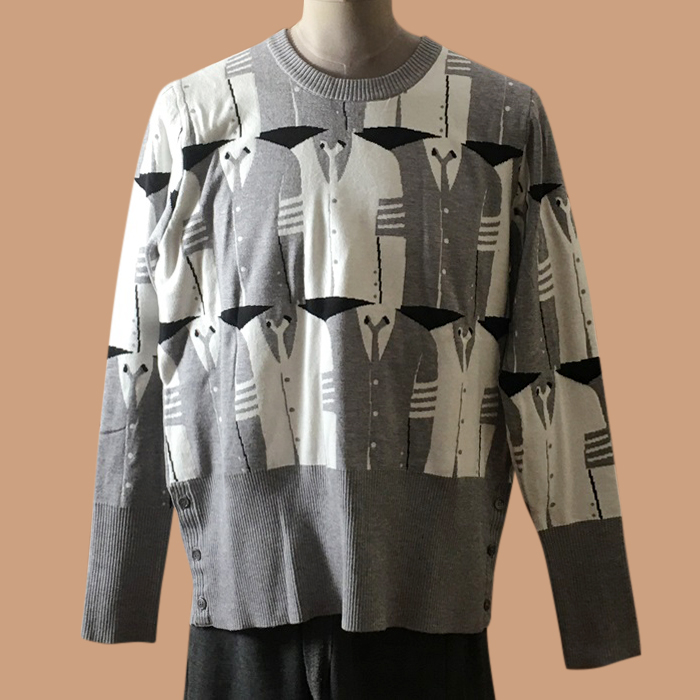 トムブラウン メンズ グレー クルーネック ニット - Gray Knit - thom0646x