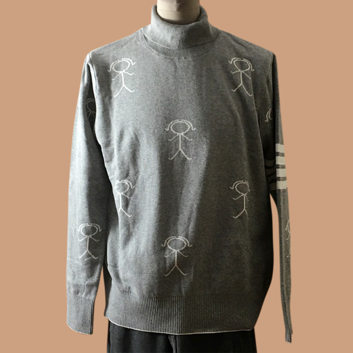 トムブラウン メンズ グレー タートルネック ニット - ThomBrowne Gray Knit - thom0656x