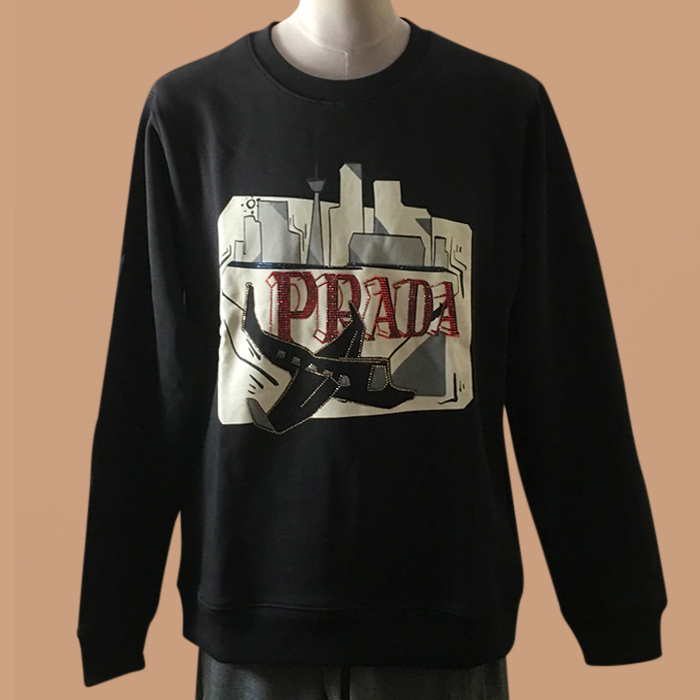 プラダ メンズ クルーネック ブラック スウェット -  - pra02880x