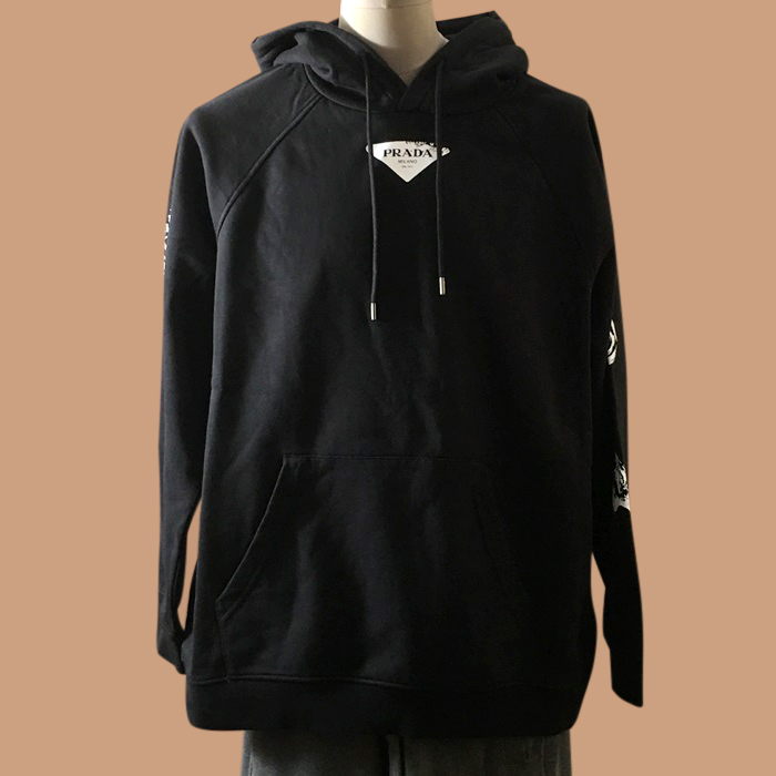 プラダ メンズ カジュアル ブラック フーディーTシャツ -  - pra02883x