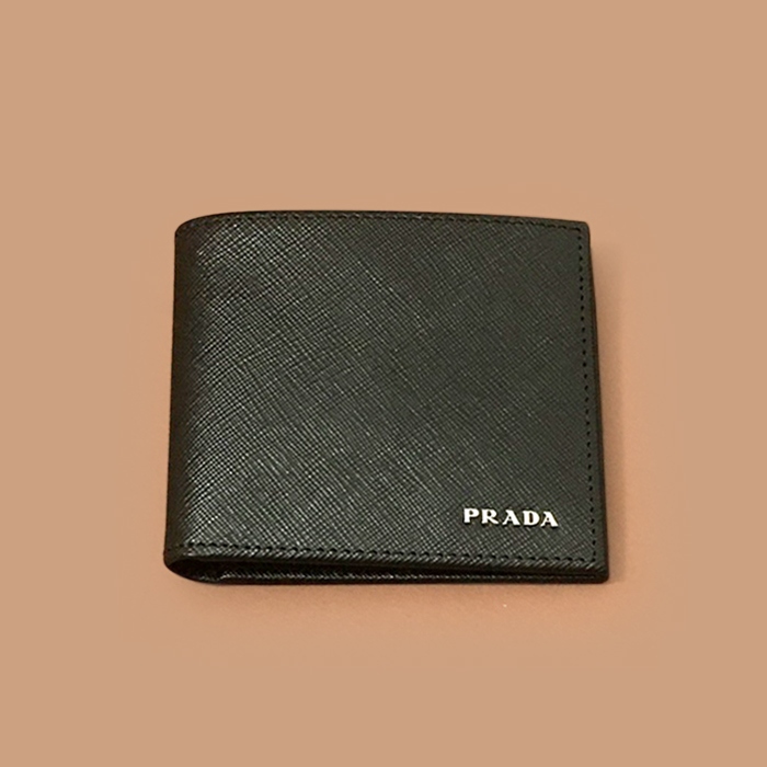 2019 Saffiano   -プラダ メンズ サフィアーノレザー二つ折り財布  11CM,ブラック