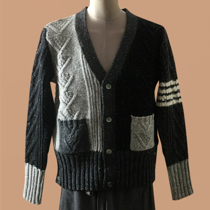 トムブラウン メンズ Vネック ブラック カーディガン - 