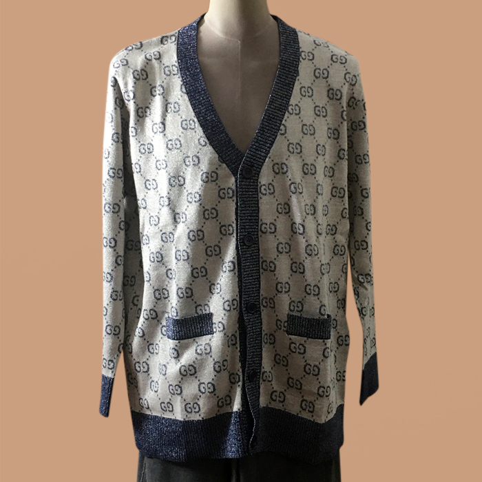 グッチ ユニセックス Vネック グレー カーディガン -Gray  - guc05277x