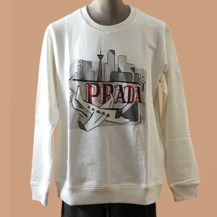 プラダ メンズ クルーネック ホワイト スウェット - White  - pra02881x