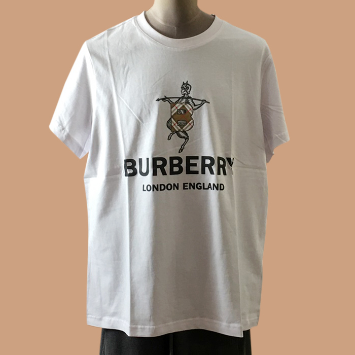 バーバリー メンズ ホワイト クルーネック 半袖Tシャツ - White 