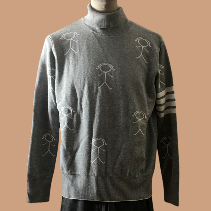 トムブラウン メンズ グレー タートルネック ニット - ThomBrowne Gray Knit - thom0656x
