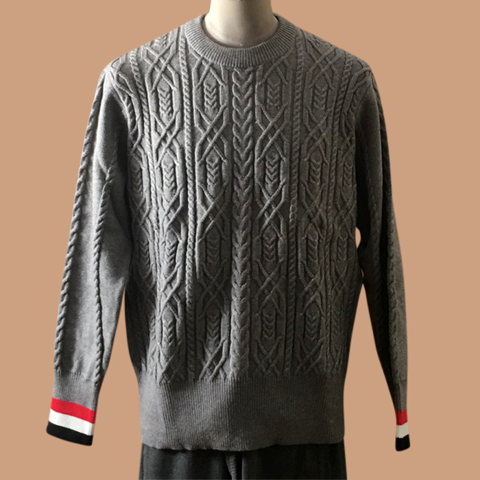 Strap    Gray - トムブラウンユニセックス ストラップ クルーネック ウール セーター Thom01498x グレー