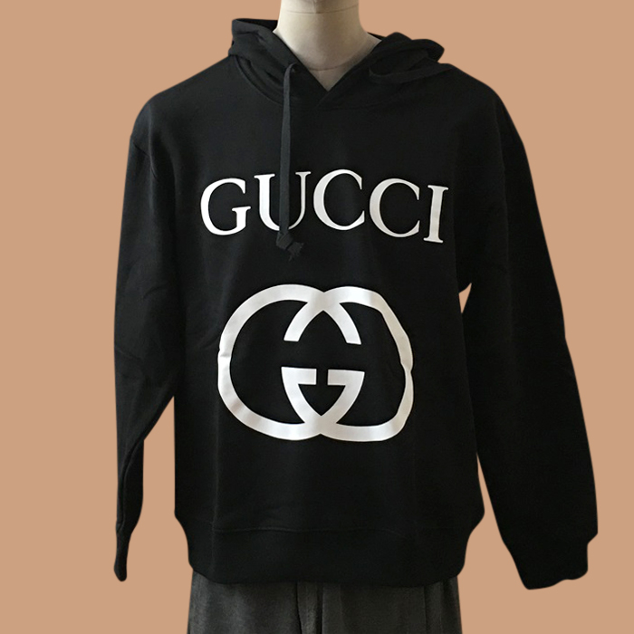 グッチ ユニセックス トレンディ ブラック フーディーTシャツ -