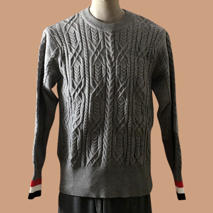 トムブラウン メンズ グレー クルーネック ニット - ThomBrowne Gray Knits