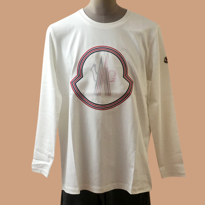 モンクレール メンズ ホワイト クルーネック 長袖Tシャツ - White  - moc02515x