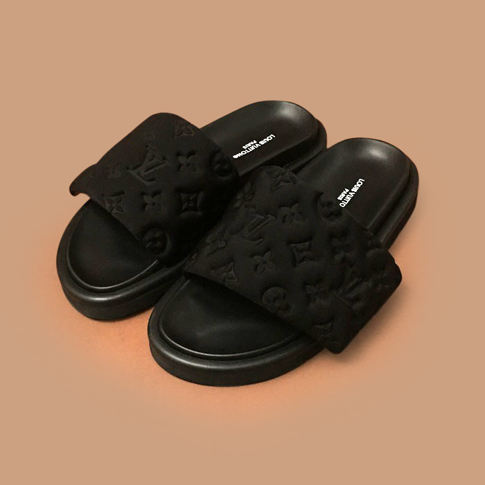 ルイヴィトン ユニセックス イニシャル ブラック スリッパ -Sliipers - lou05030x