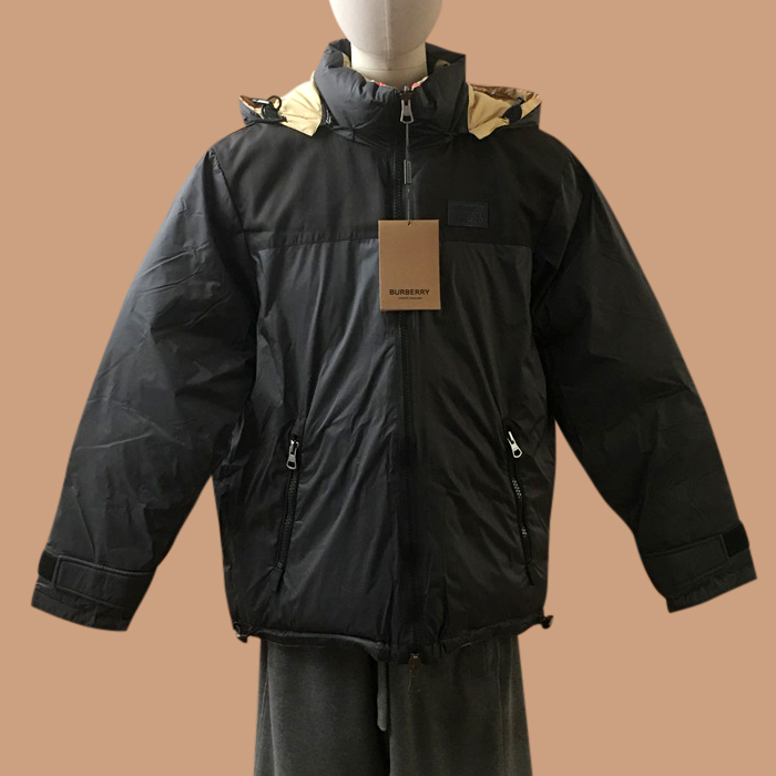 バーバリー メンズ ブラック グースダウン ロングパディング - Padding