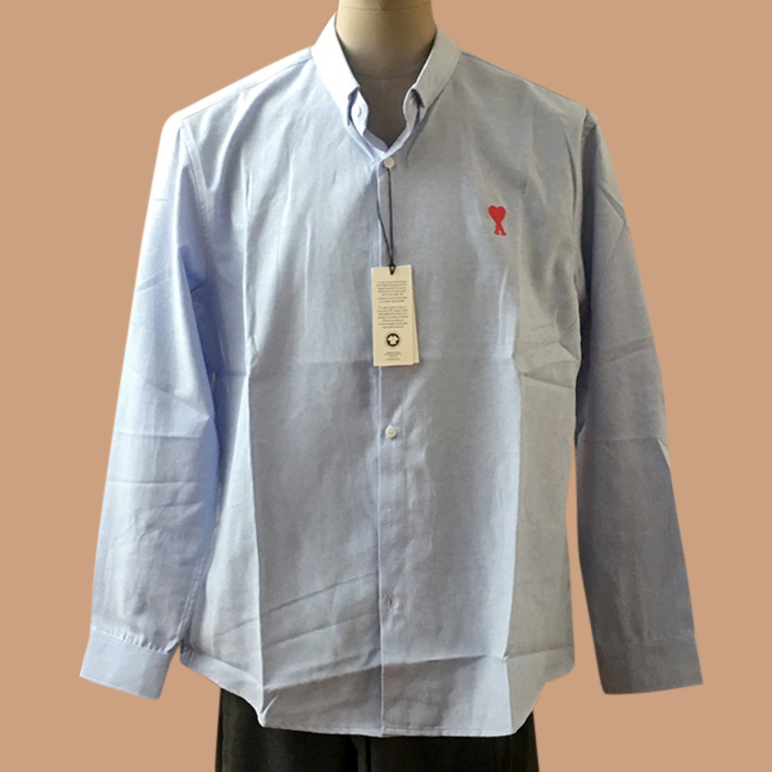 AmiLogoShirt - アーミー2019 メンズ LOGO カジュアル コットン シャツ.Size(s - xl)スカイブルー