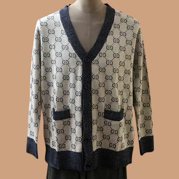 グッチ ユニセックス Vネック グレー カーディガン -Gray  - guc05277x