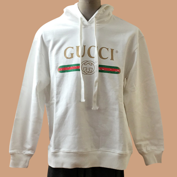 グッチ ユニセックス トレンディ ホワイト フーディーTシャツ -White 