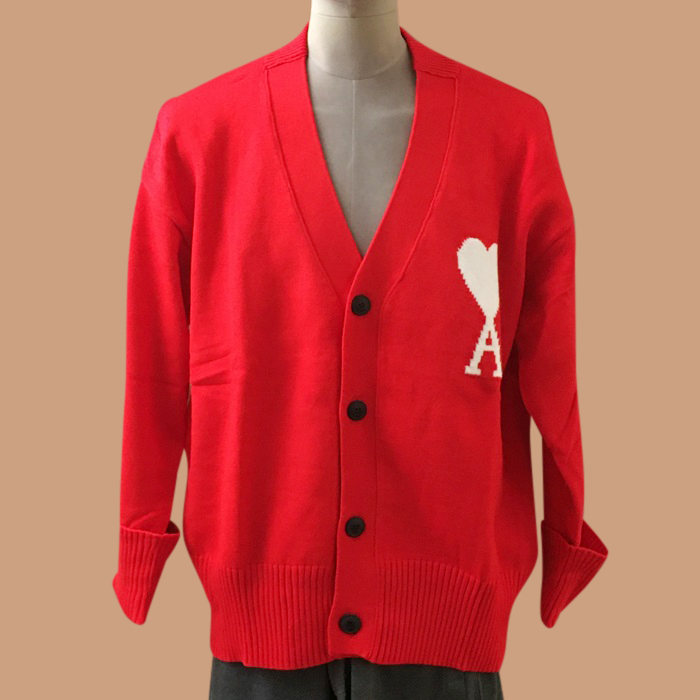 Ami LogoCardigen Red - アーミー2021 ユニセックス LOGO カジュアル カーディガン Ami0226x レッド