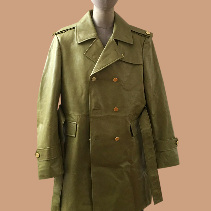 トムブラウン メンズ グリーン レザーコート - Green  - thom0580x