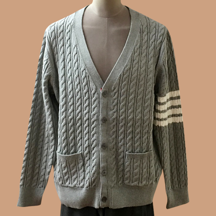 トムブラウン ユニセックス Vネック グレー カーディガン - Gray  - thom0666x