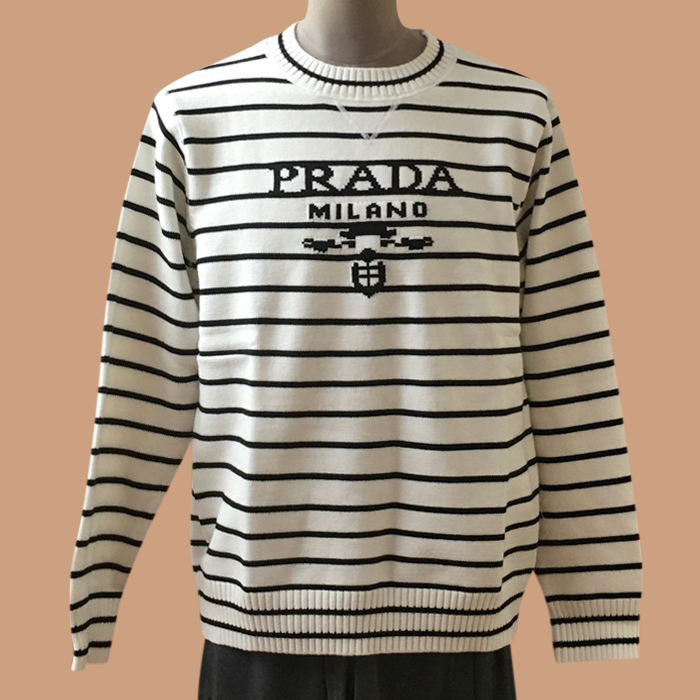 プラダ メンズ クルーネック ホワイト ニット - White Knits - pra02818x