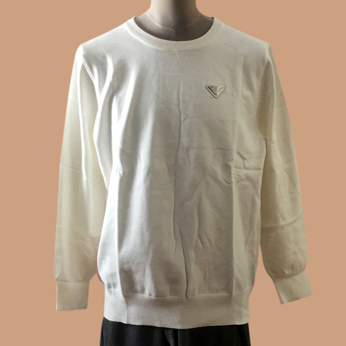 プラダ メンズ クルーネック ホワイト ニット - White Knits - pra02887x