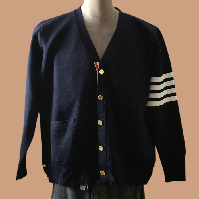 トムブラウン メンズ Vネック ブラック カーディガン -  - thom0619x