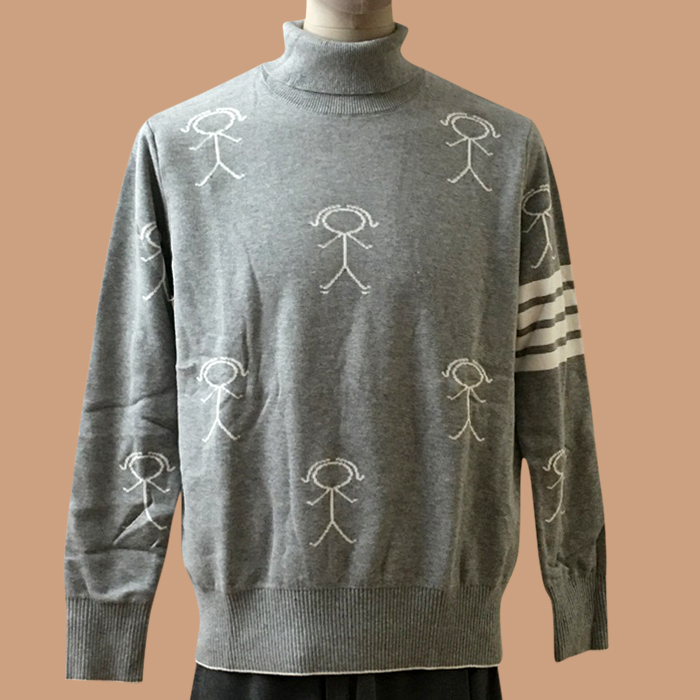 トムブラウン メンズ グレー タートルネック ニット - ThomBrowne Gray Knit - thom0656x