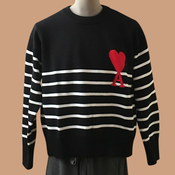 アーミーユニセックス ブラック クルーネック ニット - AmiKnits - ami0306x