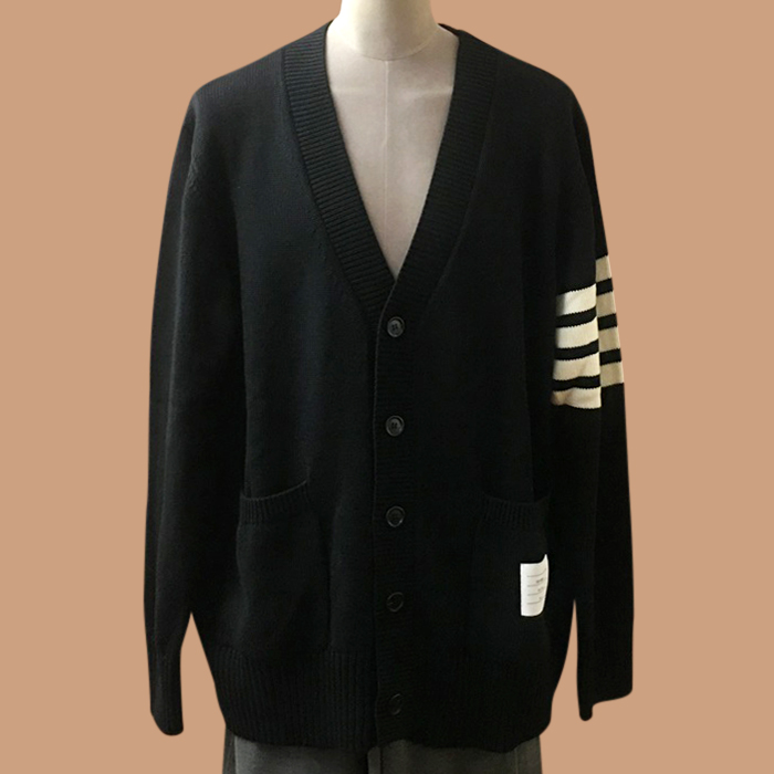 トムブラウン ユニセックス Vネック ネイビー カーディガン - 