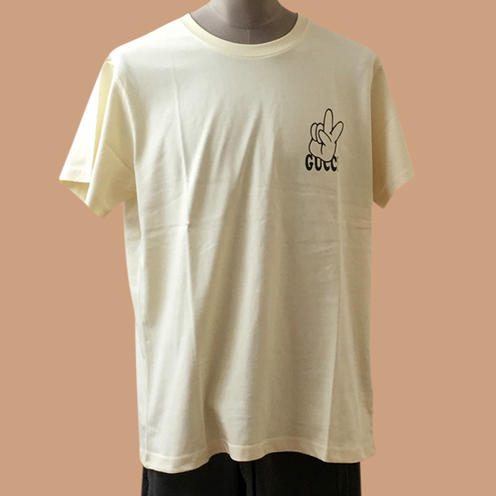 グッチ ユニセックス アイボリー クルーネック 半袖Tシャツ -Ivory Short sleeved 