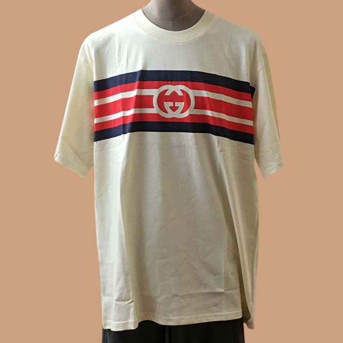 グッチ ユニセックス アイボリー クルーネック 半袖Tシャツ -Ivory Short sleeved 