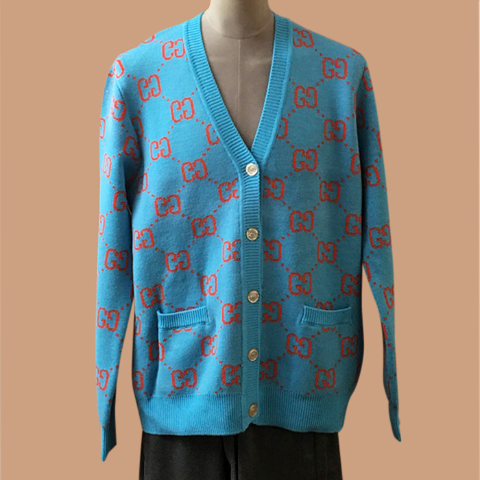 グッチ ユニセックス Vネック ブルー カーディガン -  - guc05298x