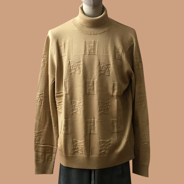 フェンディ メンズ タートルネック キャメル ニット - Camel  - fe21x