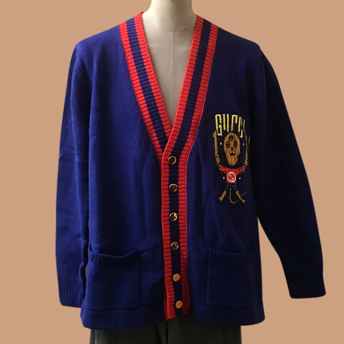 グッチ ユニセックス Vネック ブルー カーディガン -  - guc05299x