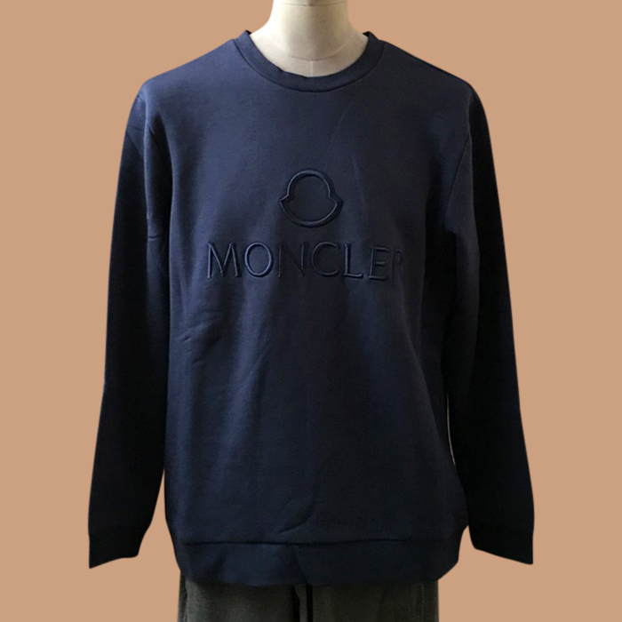 モンクレール メンズ ネイビー クルーネック 長袖Tシャツ - 