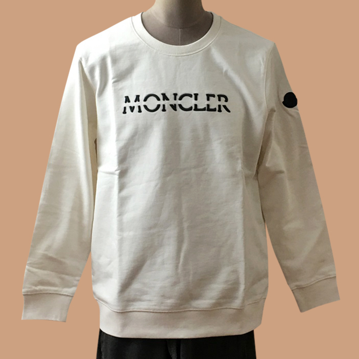 モンクレール メンズ ホワイト クルーネック 長袖Tシャツ - White 
