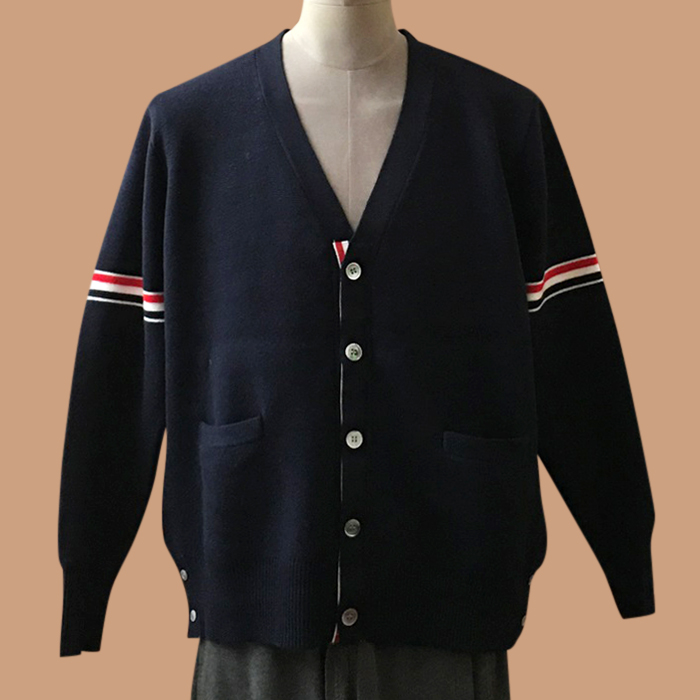 トムブラウン ユニセックス Vネック ブラック カーディガン - 