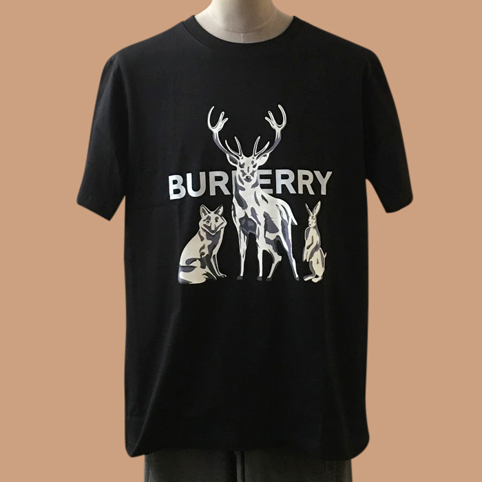 バーバリー ユニセックス ブラック クルーネック 半袖Tシャツ - Burberry