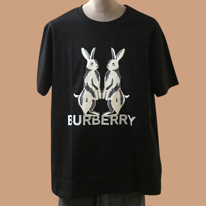 バーバリー ユニセックス ブラック クルーネック 半袖Tシャツ - Burberry
