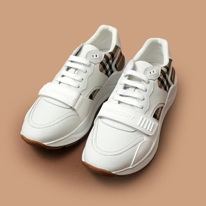バーバリー メンズ ベルクロ ホワイト スニーカー - White 